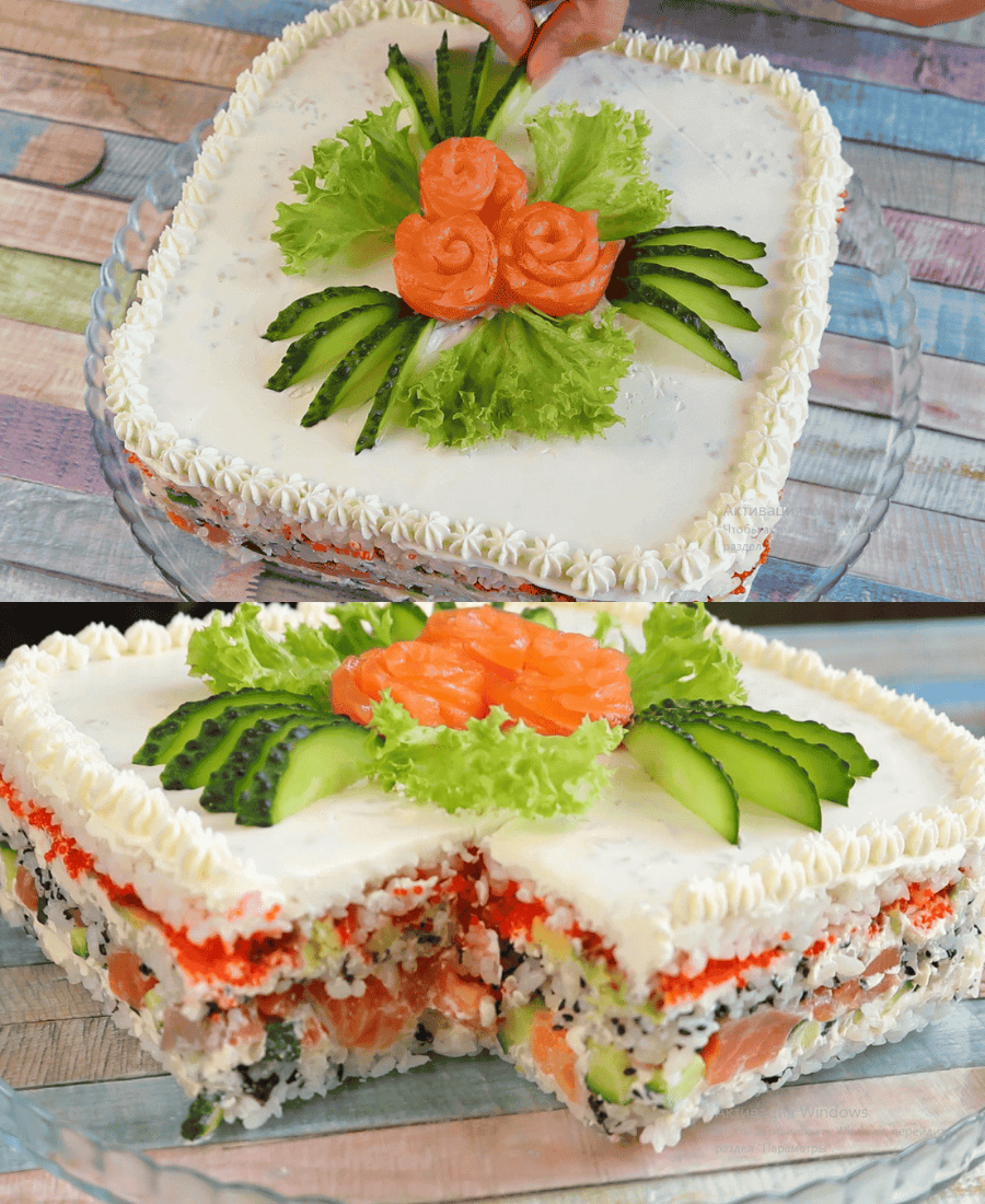 Розкішний суші-торт на Новий рік – така закуска стане прикрасою будь-якого святкового столу