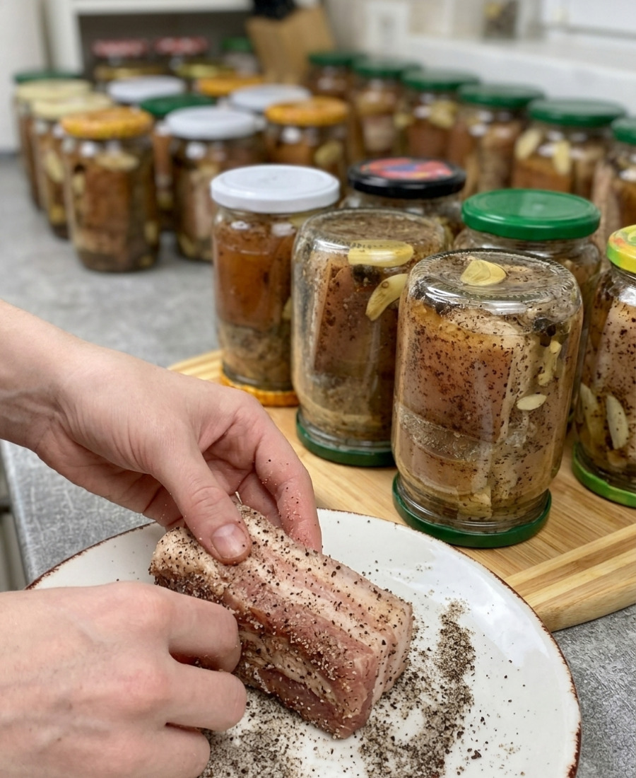 Сало з часником і прянощами в банці: рецепт найпростіший, а пробувати його можна вже через добу, таке смачне і ніжне, що просто тане у роті