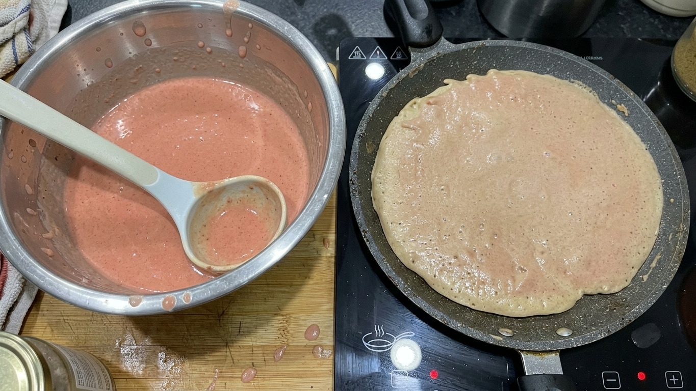 На сковороді смажиться перший блинчик з печінки.