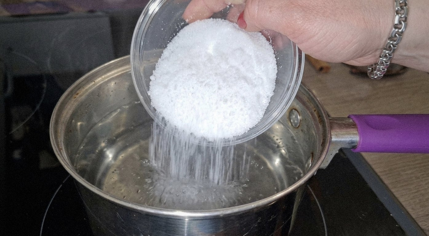 кастрюля з розсолом на плиті, в ній кипить вода з сіллю і спеціями