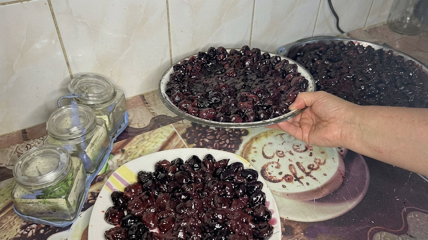 остигла маса в ємності, шматочки цукатів на тарілці, видно свіжий вигляд